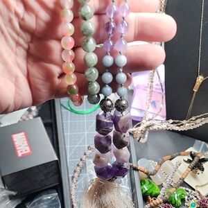 Purple and Green Beaded Necklace